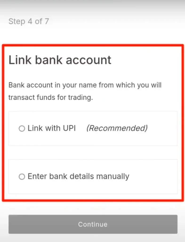 link bank account in zerodha